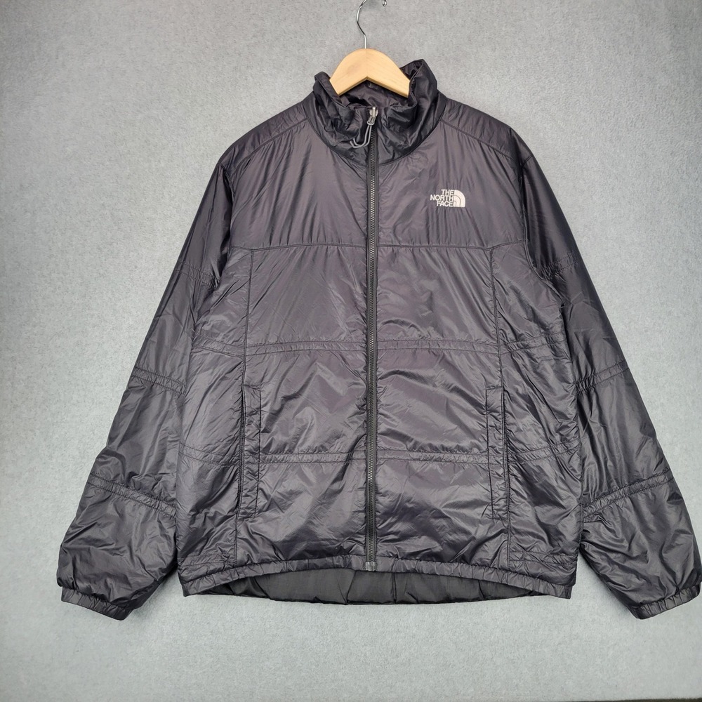 The North Face Puffer Jacket Mens Large Black Full Zip Insulated Ripstop Logo